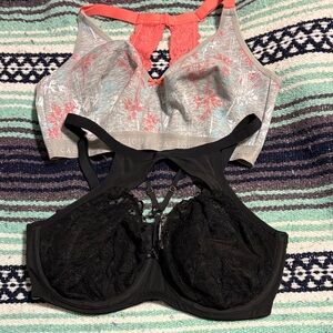 Cacique Black and Gray Floral Lace Bralette Duo